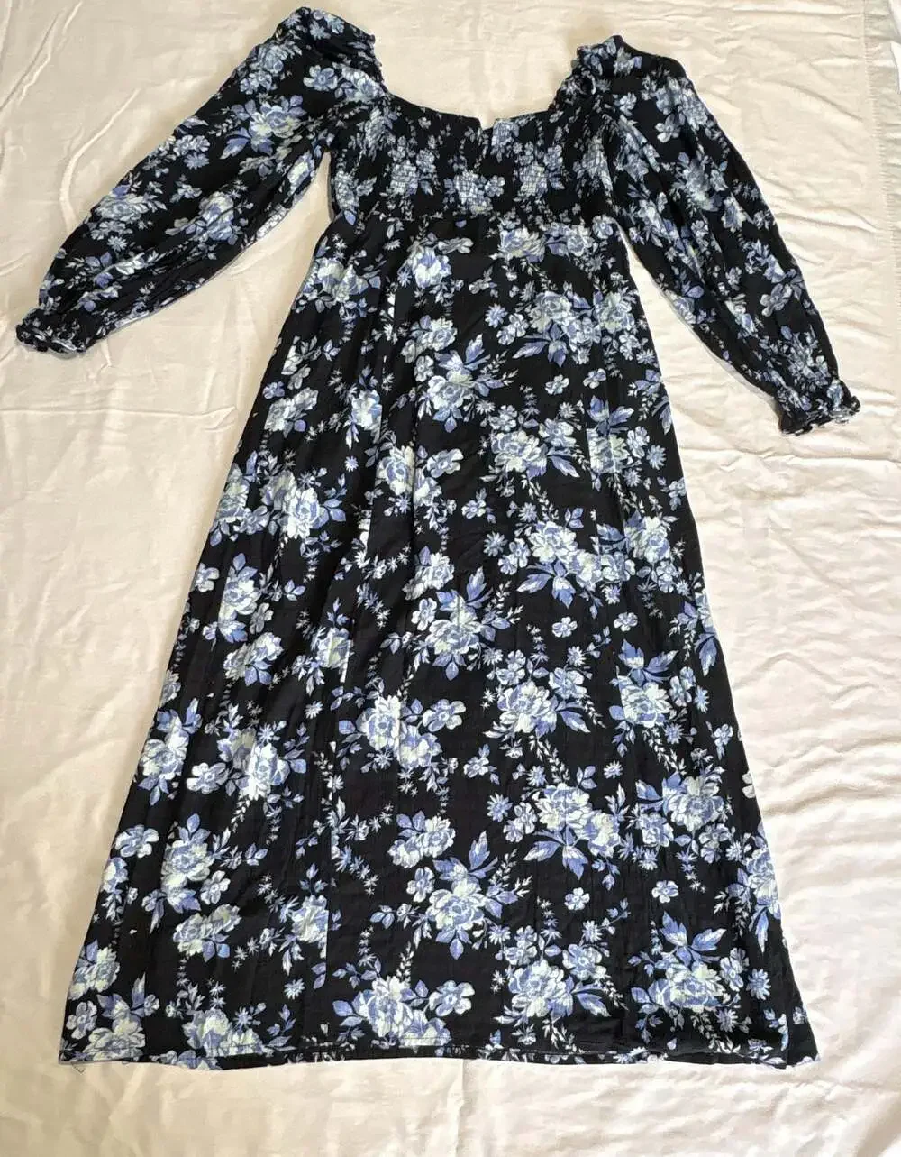 Free People Jaymes Floral Print Smocked Long Sleeve Midi Dress